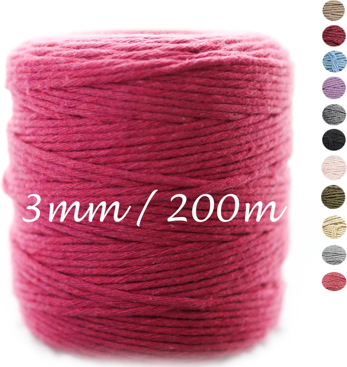 3mm x 200m Framboos macramé katoenen koord Macrame Touw|kleuren om mee te knutselen|Garen voor Wandkleed en Plantenhanger Zelf Maken|Dromenvanger||engel van macramé